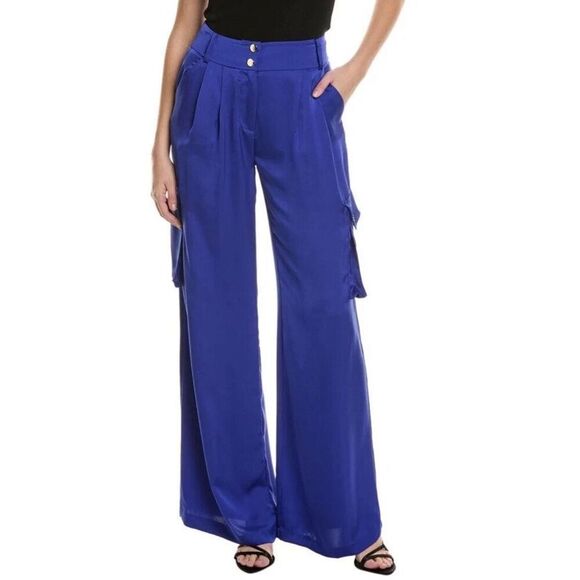 New Ramy Brook Rumer Satin Wide Leg Cargo Pant Cabana Blue $445 Size 6 - Picture 1 of 5